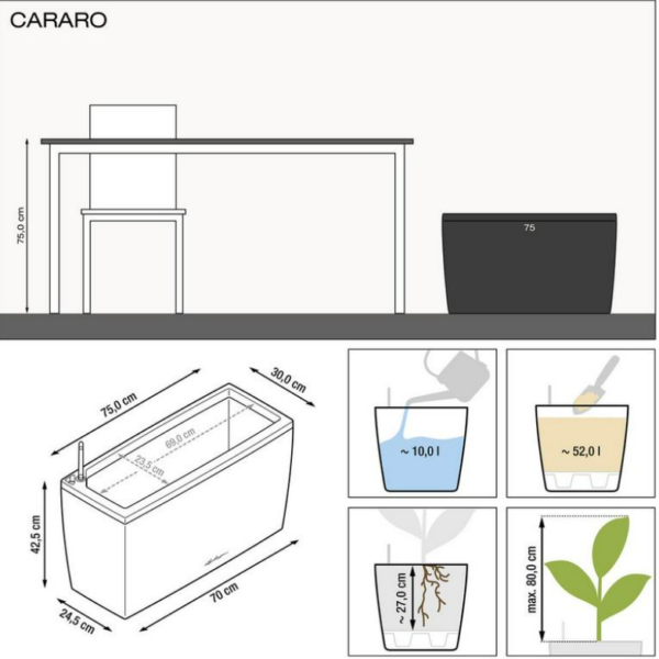 CARARO - hvítur háglans - sjálfvökvandi pottur