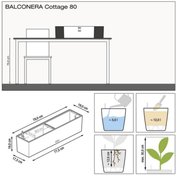 BALCONERA Cottage 80 sjálfvökvandi pottur